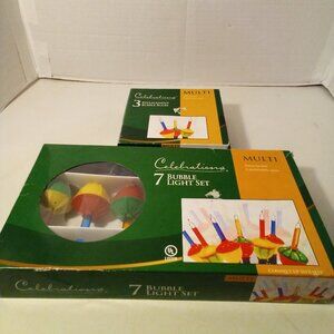 Bubble Light Set Christmas Holiday Liquid 7 Light Strand 3 Replacement Bulbs